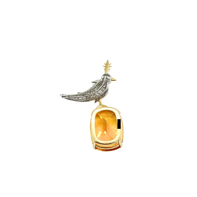 2010s Tiffany & Co. Schlumberger Citrine Bird on a Rock Diamond 18k Gold & Platinum Pin Brooch For Sale - Image 5 of 13