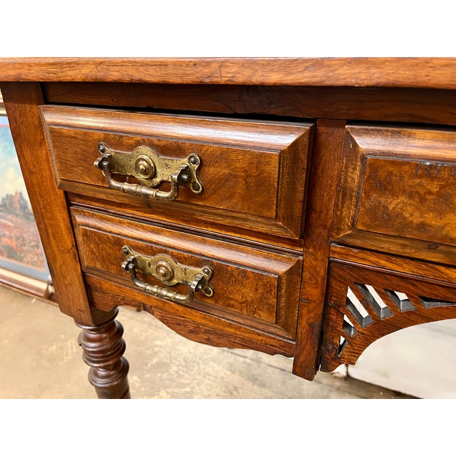 Antique Burl Wood Writing Desk/Vanity For Sale - Image 12 of 12