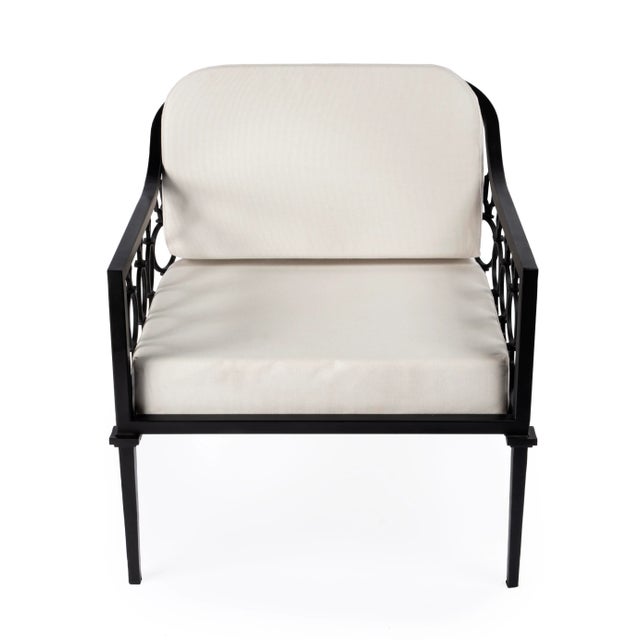 Black Southport Iron Upholstered Outdoor Lounge Chair, Black For Sale - Image 8 of 8