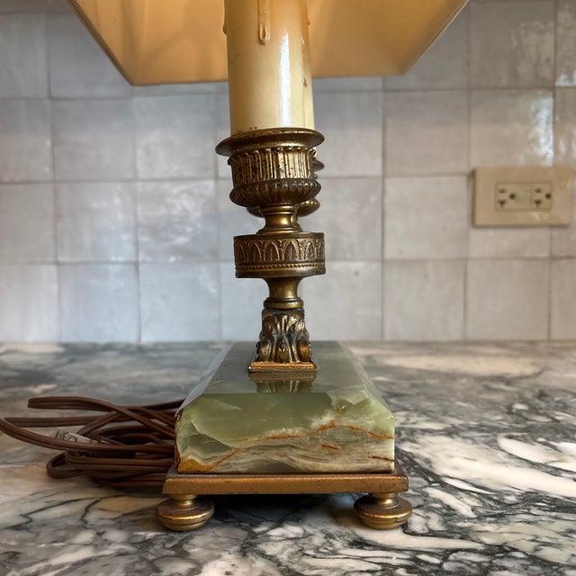 1930s 1930s Green Onyx & Brass Bouillotte Lamp For Sale - Image 5 of 12