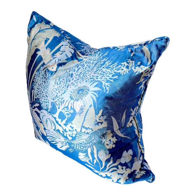 Abstract Large Vintage Silk Damask Sea Life Pillow For Sale - Image 3 of 7