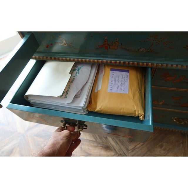 Turquoise Turquoise/Blue Maitland Smith Vintage Japanese Secretary Desk For Sale - Image 8 of 13