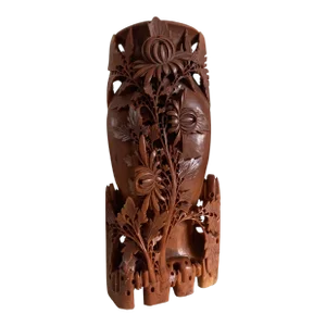 Large Antique Chinese Carved Amber Soapstone Vase