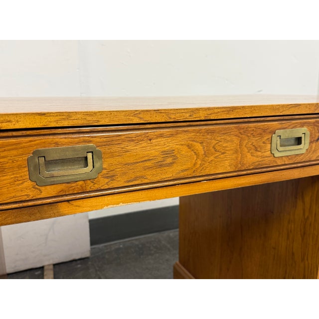 National Mt. Airy Campaign Oak Desk, Vintage For Sale - Image 9 of 12