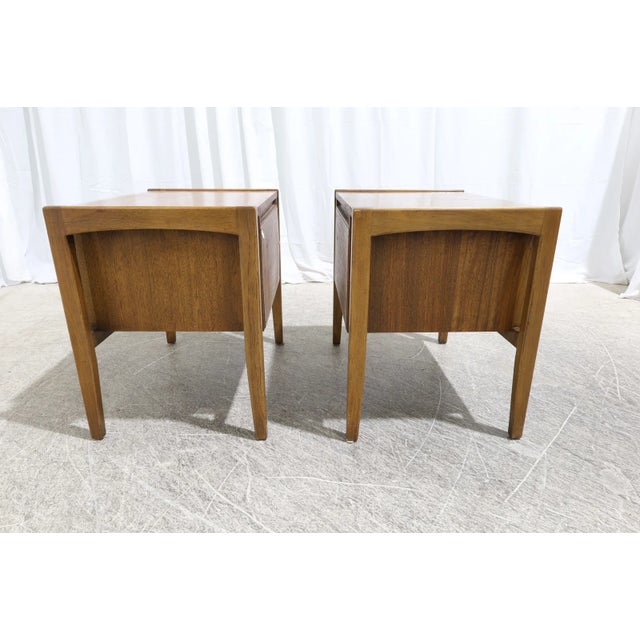 Drexel A Pair of Mid Century Modern 2 Drawer Walnut Night Stands by Drexel For Sale - Image 4 of 10