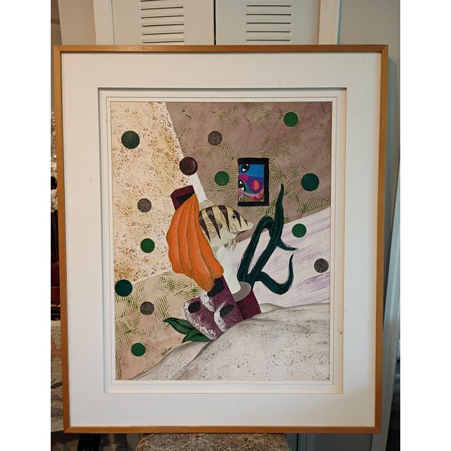 Signed by 'Peters' Large Mid-Century Style Modern Abstract Fish Mixed Media Collage - Framed For Sale In Tampa - Image 6 of 18