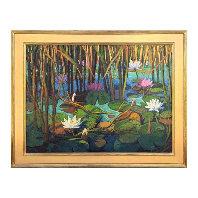Jerry Greenberg "Water Lily World" Contemporary Realistic Texas Nature Landscape Painting, 2015 For Sale - Image 4 of 11