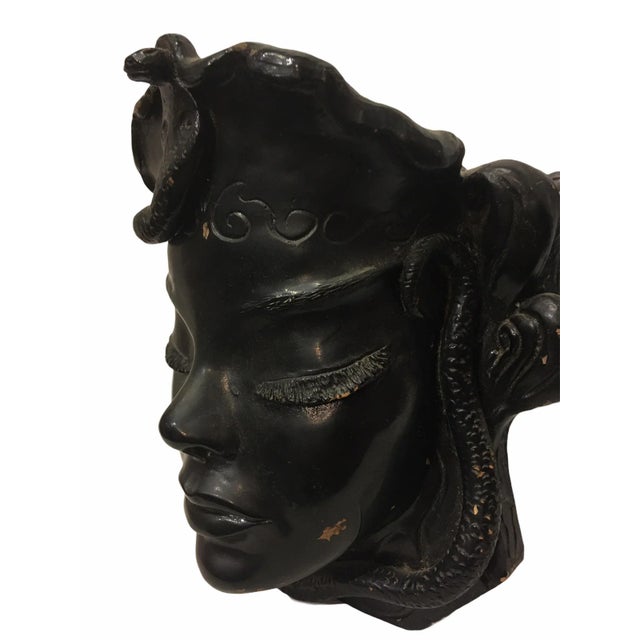 Antique 1920s Art Deco Egyptian Revival Black Clay Wall Hangings - a Pair Mask Wall Pockets For Sale - Image 10 of 13