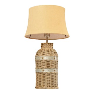 Pottery Barn Wicker and Metal Table Lamp For Sale