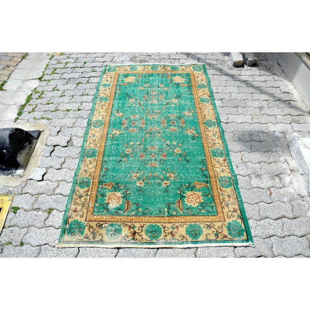 1960s Vintage Handmade Turquoise Rug For Sale - Image 11 of 11