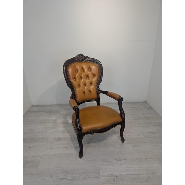 1970s Vintage Chippendale Armchair in Leather, 1975 For Sale - Image 5 of 15