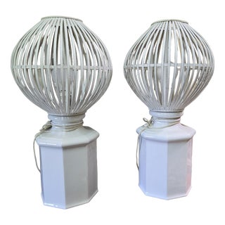Large Modernist Lamps in Ceramic and Painted Wood, 1930s, Set of 2 For Sale