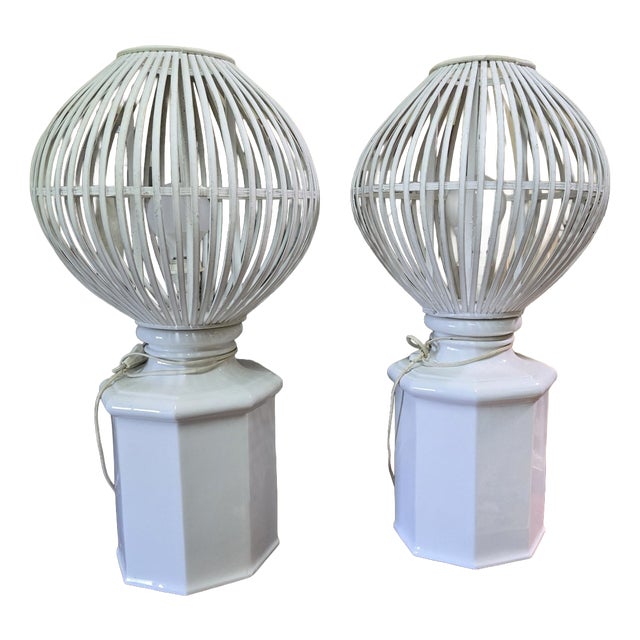 Large Modernist Lamps in Ceramic and Painted Wood, 1930s, Set of 2 For Sale