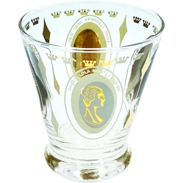 Glass Vintage Mid-Century Cocktail Gold Royal Lady Portrait Cordial Shot Glasses- Set of 4 For Sale - Image 7 of 12