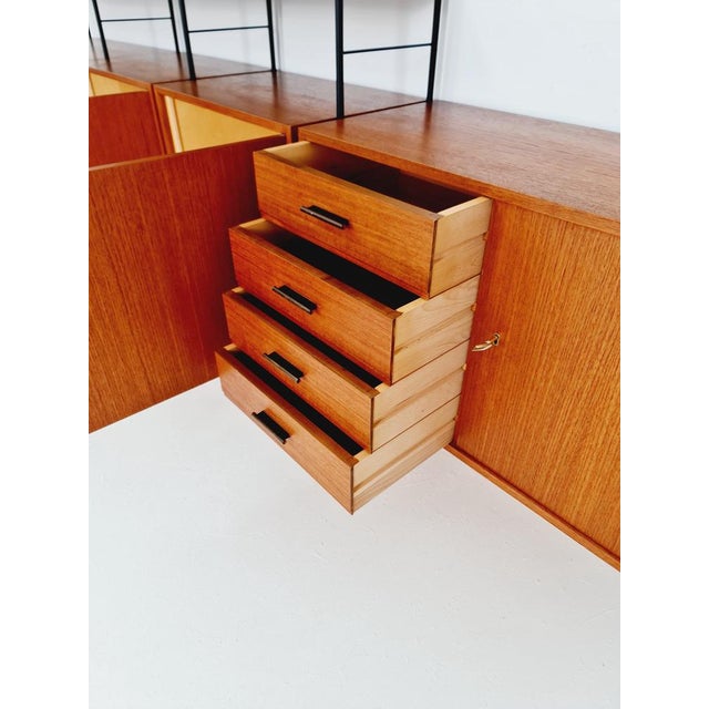 Freestanding String Shelf-System Unit Bookcase in Teak & Metal from Silverschild, Germany, 1950s For Sale - Image 10 of 11