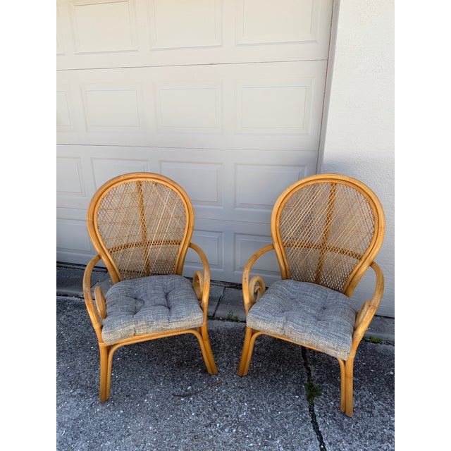 Wood Pair of Vintage Bentwood Rattan & Wicker Armchairs With Spiral Arms, 1970s For Sale - Image 7 of 9
