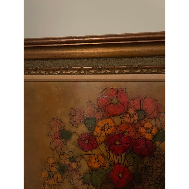 Red 1960s Listed American Artist Hugo Casar Signed Framed Original Oil Painting of Flowers and Fruit For Sale - Image 8 of 10