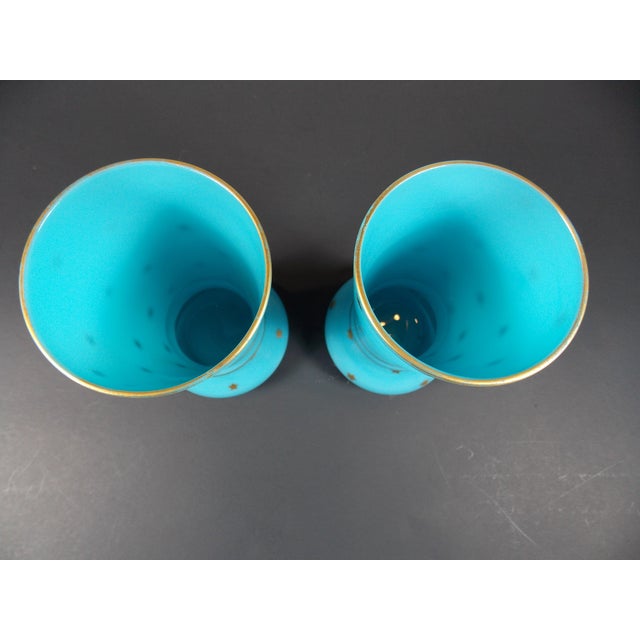 These rare France Opaline Glass with rare gold stars are Circa 1880, by Portieux Vallerysthal, France. This charming pair...