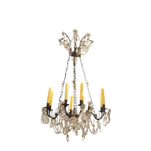 , Ebonized Iron Chandelier With Crystals For Sale