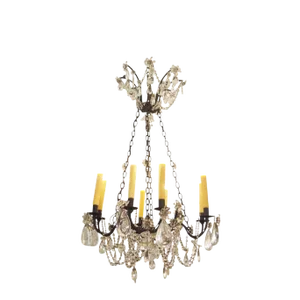 , Ebonized Iron Chandelier With Crystals