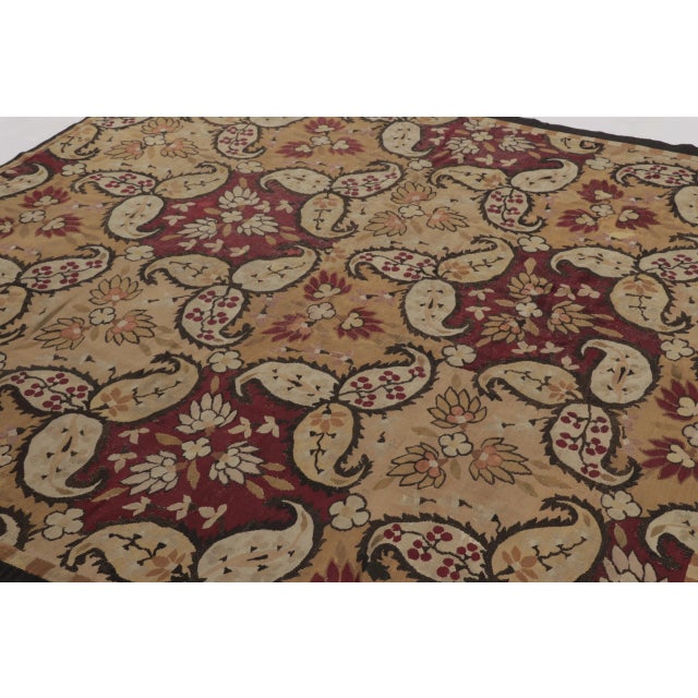 Antique Bessarabian Square Tapestry in Red & Brown Floral Patterns- Rug & Kilim For Sale - Image 4 of 10