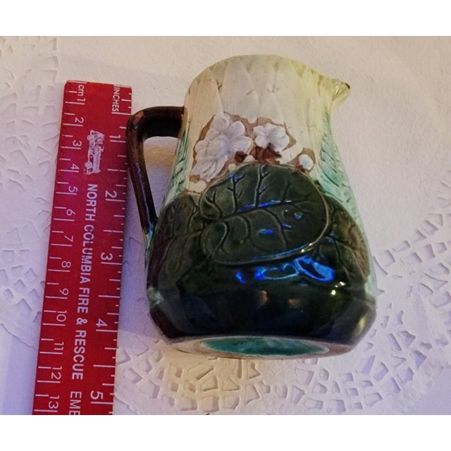 Antique Majolica Creamer, Earthtones With Green Leaves, Flowers and Fern. For Sale - Image 9 of 10