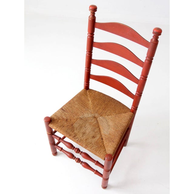 Vintage Red Ladder Back Rush Seat Chair For Sale - Image 4 of 17