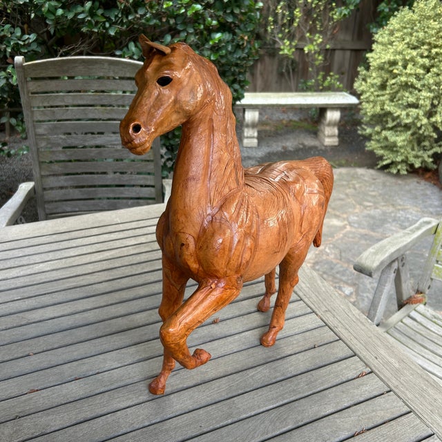Animal Skin Vintage Leather Large Horse Sculpture For Sale - Image 7 of 10