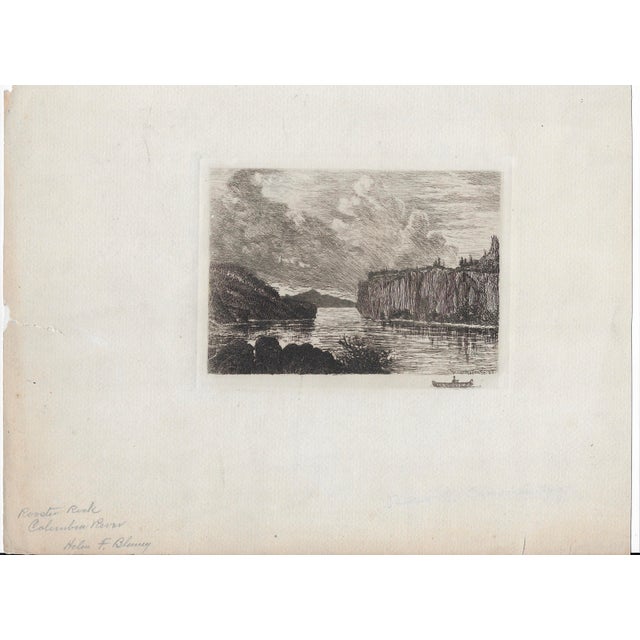 Traditional 1889 Helen Farley Blaney Rooster Rock on Columbia River Etching For Sale - Image 3 of 3