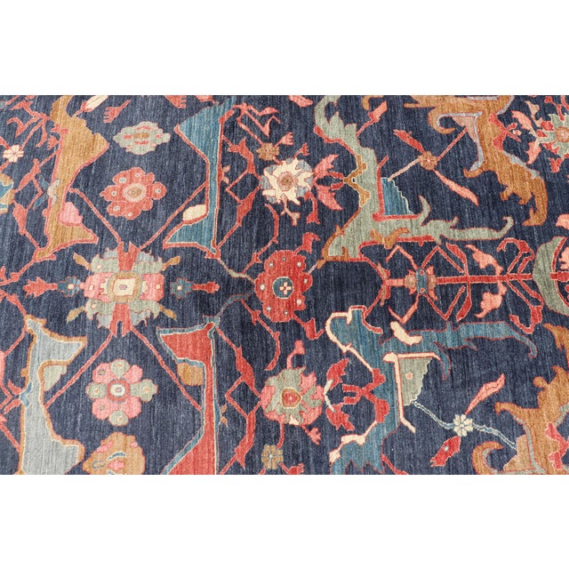Measures: 16'2 x 21'8 Large Persian Bidjar Rug with Navy Field and Red Border Floral Design. Keivan Woven Arts/ rug/...