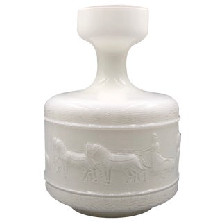 Large Neoclassical Opaline Glass Vase with a Chariot Relief by Opaline Florence, Italy, 1919 For Sale