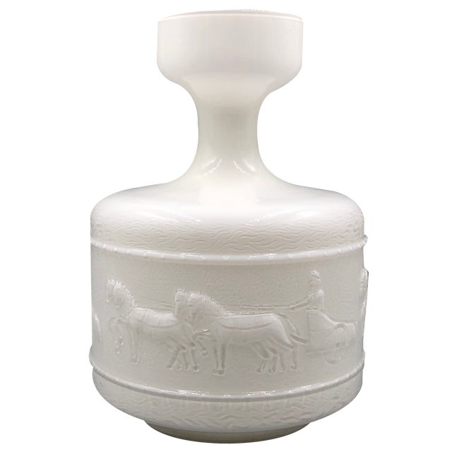 Large Neoclassical Opaline Glass Vase with a Chariot Relief by Opaline Florence, Italy, 1919 For Sale