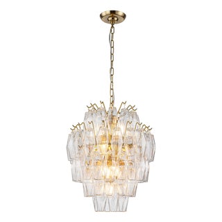 Aloadecor Hand-Blown Glass Chandelier in Warm Brass For Sale