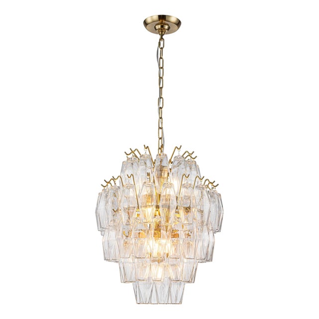 Aloadecor Hand-Blown Glass Chandelier in Warm Brass For Sale