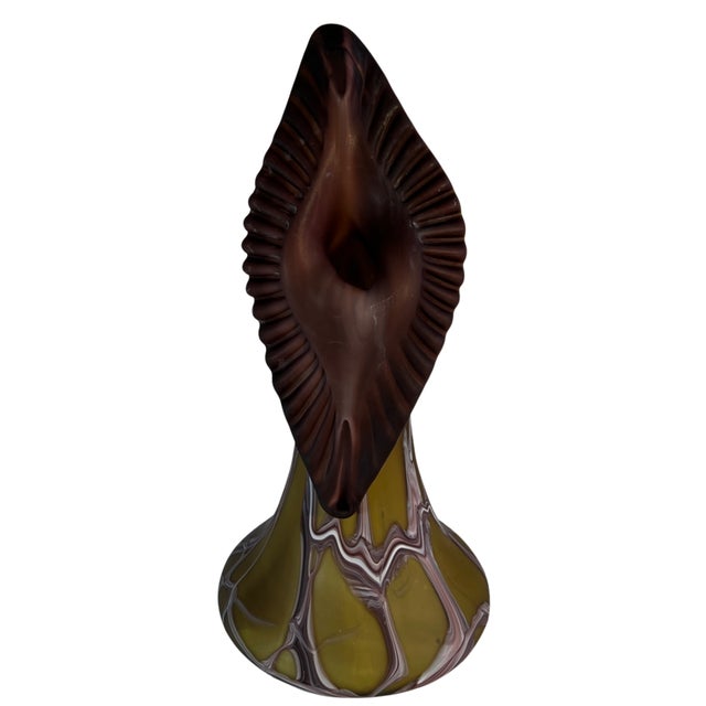 Vintage Essie Zareh Baijan Abstract Jack in the Pulpit Green & Brown Art Glass Vase For Sale - Image 13 of 18