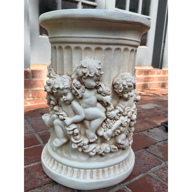 1990s Decorative Corinthian Column in Classical Style With Cherubs Holding a Floral Swag For Sale - Image 5 of 8