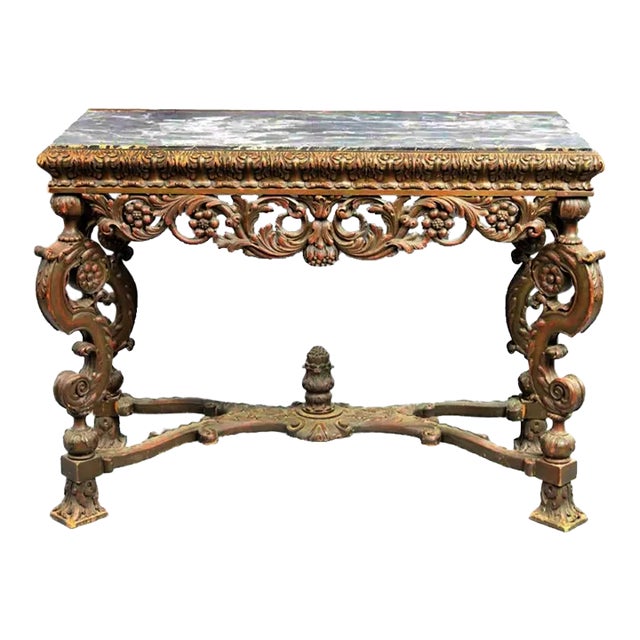 Victorian Ornate Carved Wood Console Table For Sale