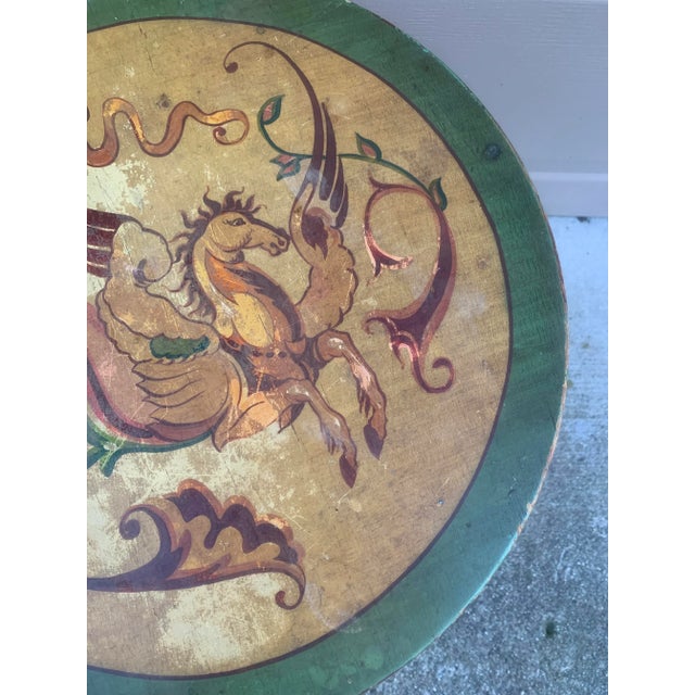Regency Green and Gold Painted Flip-Top Side Table With Allegorical Pegasus Motif For Sale - Image 9 of 14