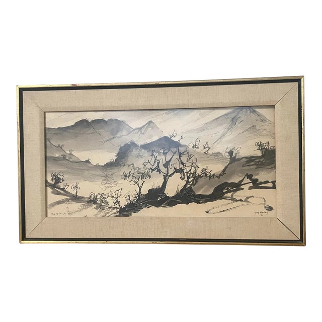 Vintage Ink Surrealist Painting For Sale