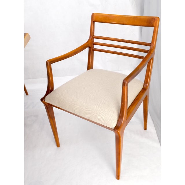 Italian Mid-Century Modern Dining Table 8 Chairs Set New Linen Upholstery Seats For Sale - Image 16 of 18