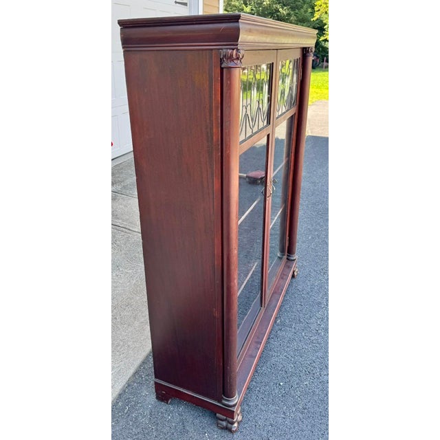 Brown Antique Larkin 2 Door Mahogany Bookcase With Leaded Glass Doors For Sale - Image 8 of 18
