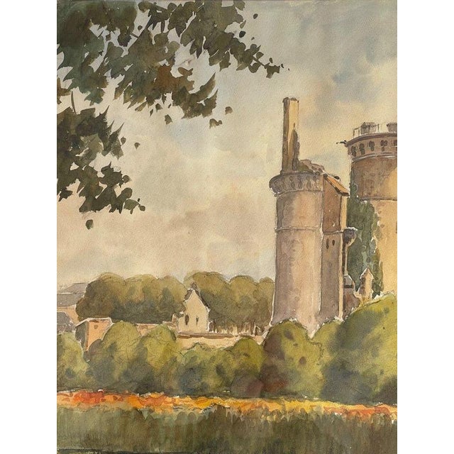 R. Cally, Château de Charles VII in Le Berry, 20th Century, Watercolor For Sale - Image 4 of 9