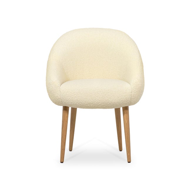 Niemeyer Dining Chair in Oak and White Bouclé from Insidherland, in New conditions. Designed from 2000 Labeled by Maker