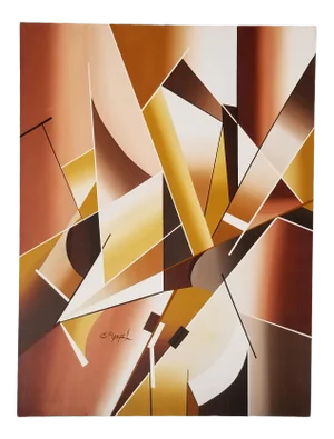 Mid 20th Century Abstract Geometric Oil Painting by E. Rafael