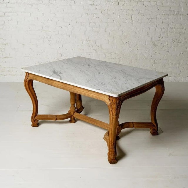 Farmhouse 20th Century French Oak and Marble Farmhouse Table For Sale - Image 3 of 5