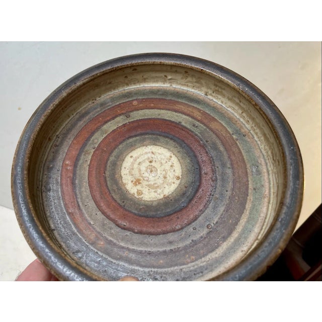 Brown Scandinavian Modern Striped Stoneware, 1970s, Set of 3 For Sale - Image 8 of 17