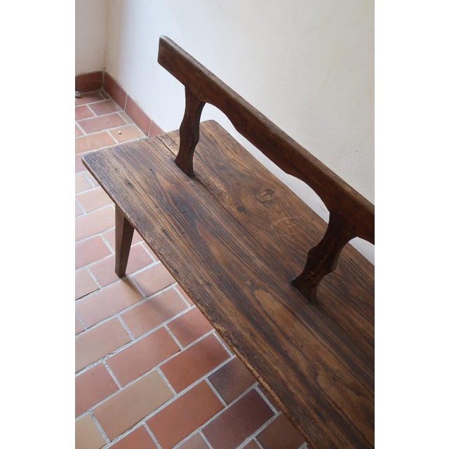 19th Century French Rustic Bench in Wood with Scalloped Back For Sale - Image 4 of 14