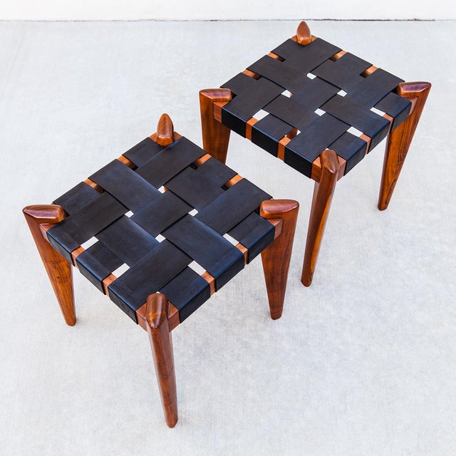 Vintage 1960s Sculptural Stools in Solid Teak & Saddle Leather Attributed to Edmond Spence For Sale - Image 14 of 15