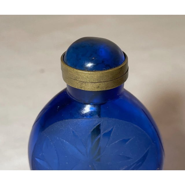 Bronze Antique Chinese Etched Cobalt Glass Chased Bronze Striker Lighter Snuff Bottle For Sale - Image 8 of 11