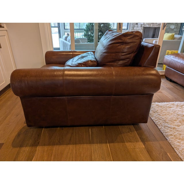 2020s Pottery Barn Big Sur Roll Arm Leather Swivel Chair For Sale - Image 5 of 7